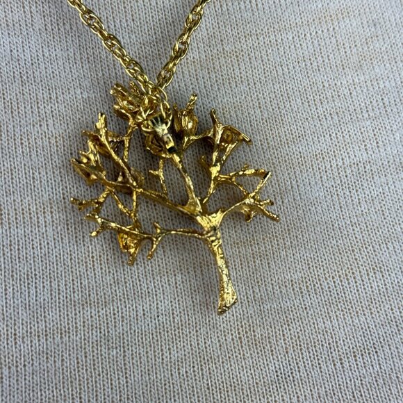 Vintage Rhinestone Gold Tone Tree of Life Family Tree Pendant Necklace - Picture 4 of 5